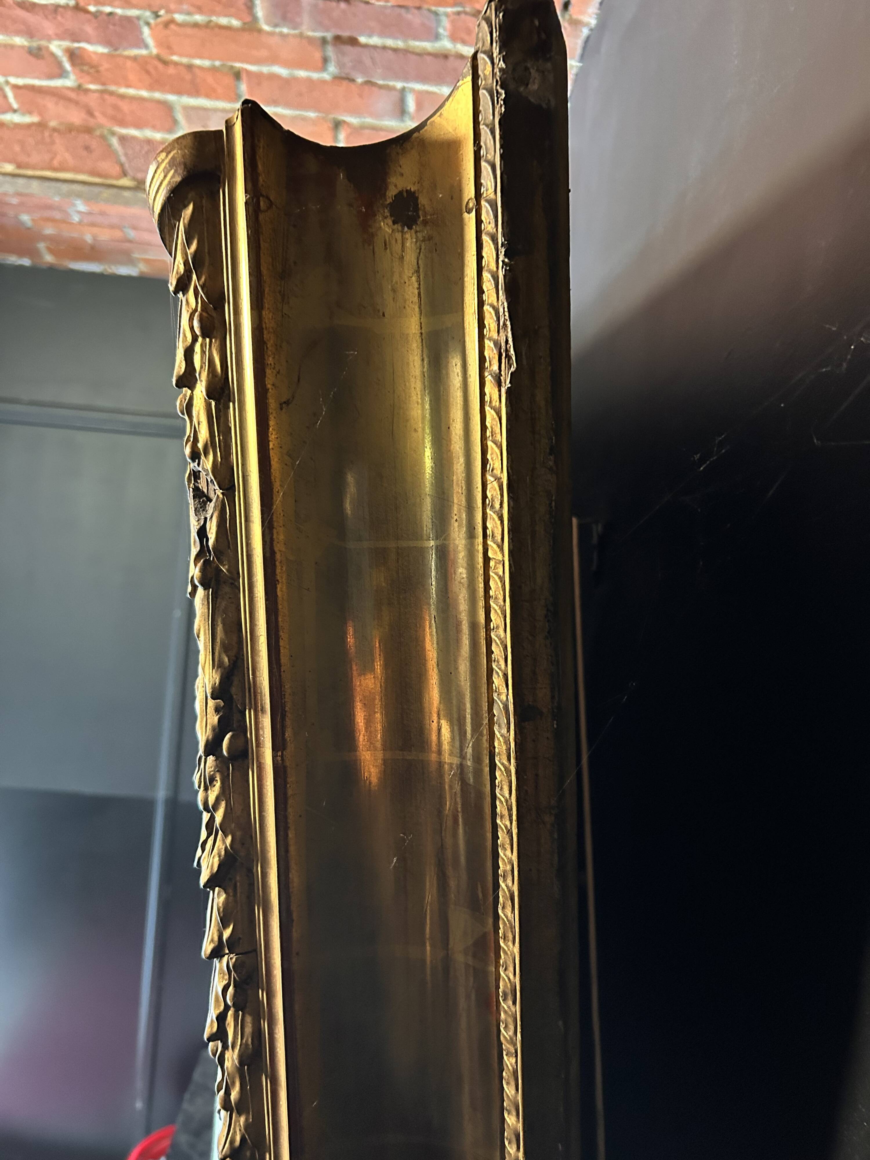 Large antique Napoleon III mirror – Wooden and gilded stucco frame – 135 × 114
