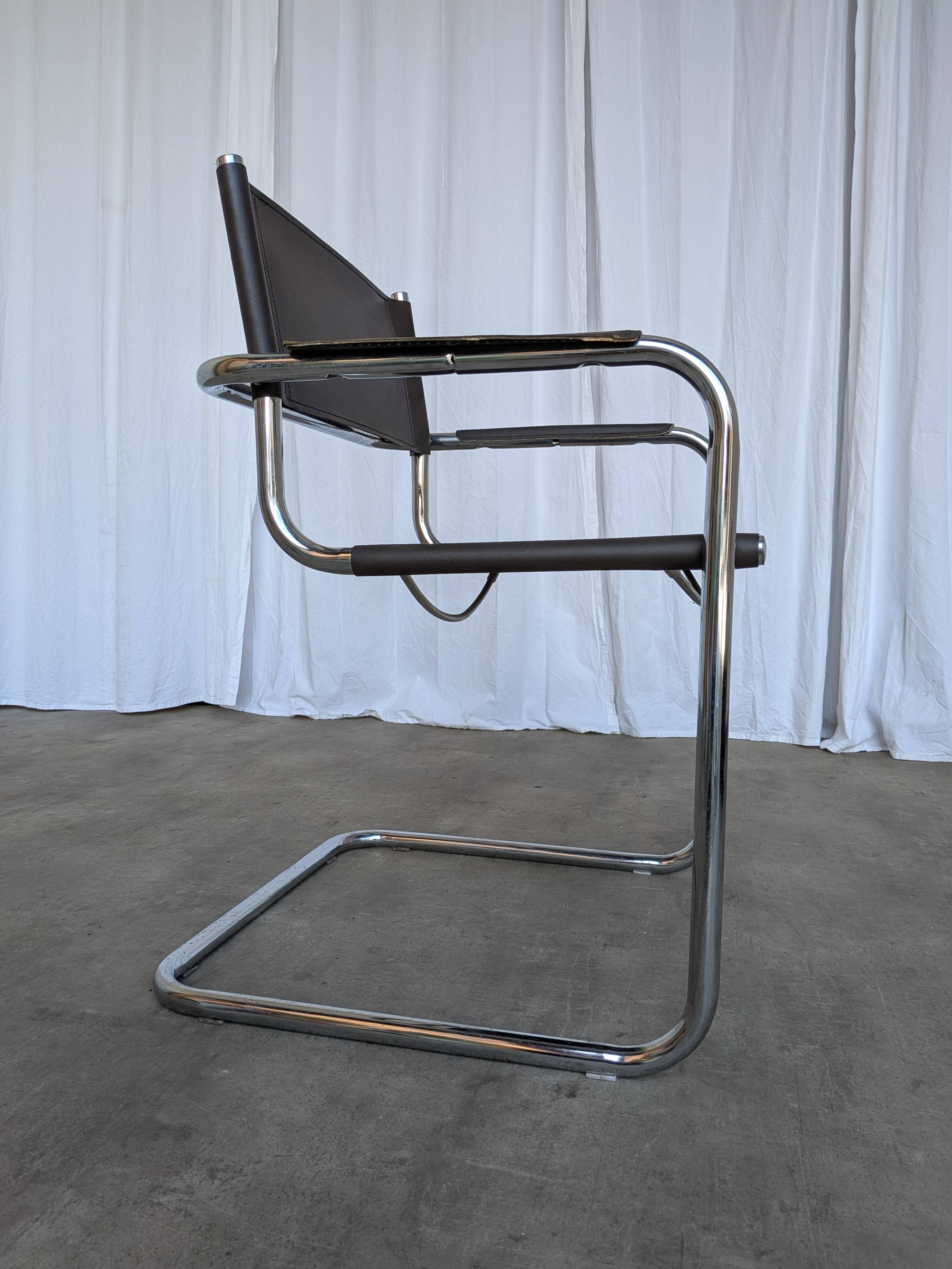 Vintage Mart Stam Style Armchair: Dark Brown Faux Leather Chrome Cantilever