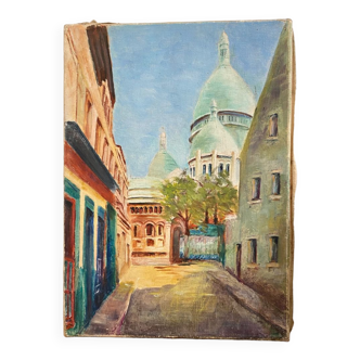 Oil on canvas view of Montmartre