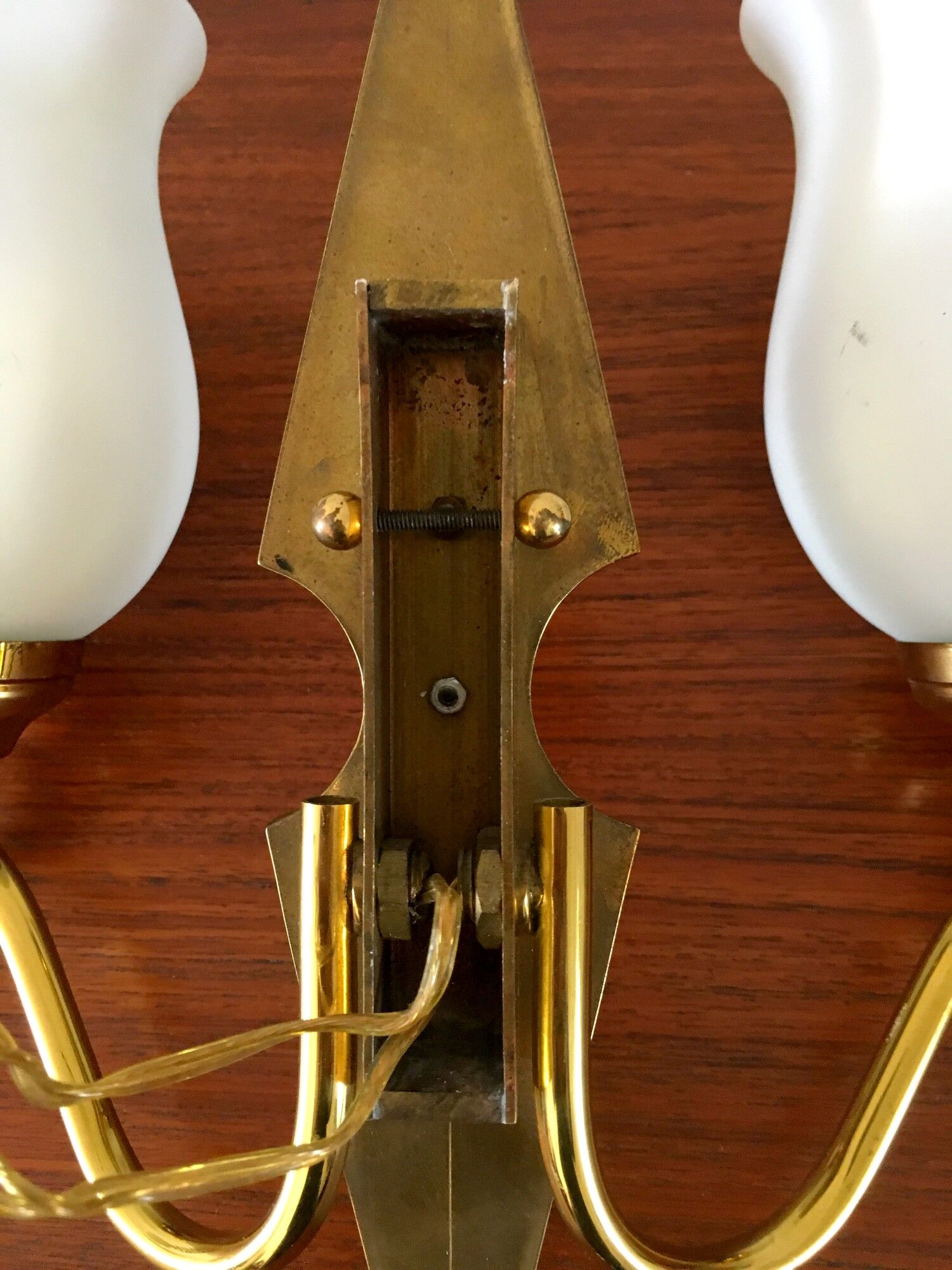 2 vintage brass and opaline sconces in the 1950
