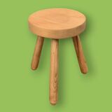 Antique solid wood tripod stool - 1960s