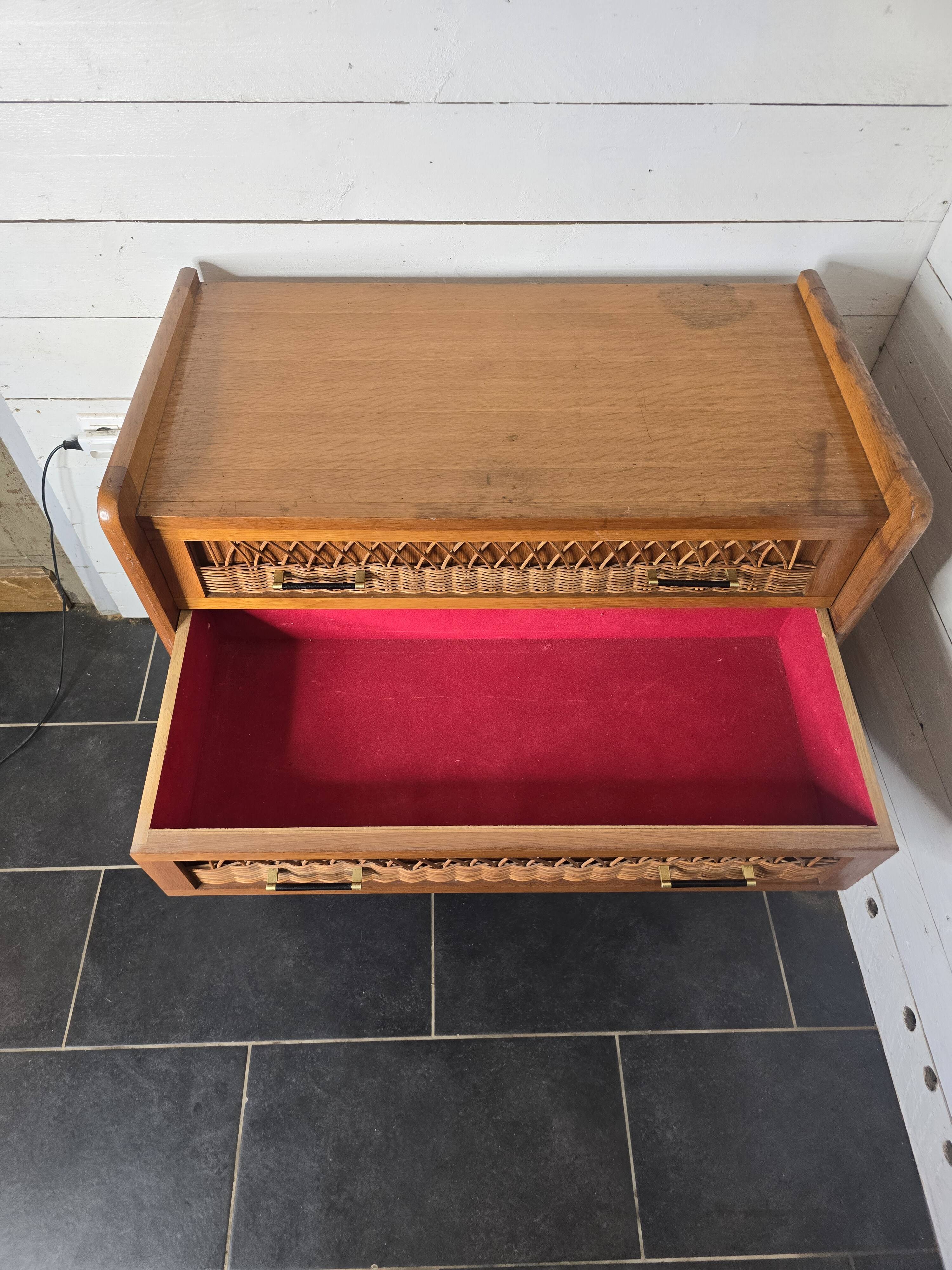 Commode en rotin et bois, années 60