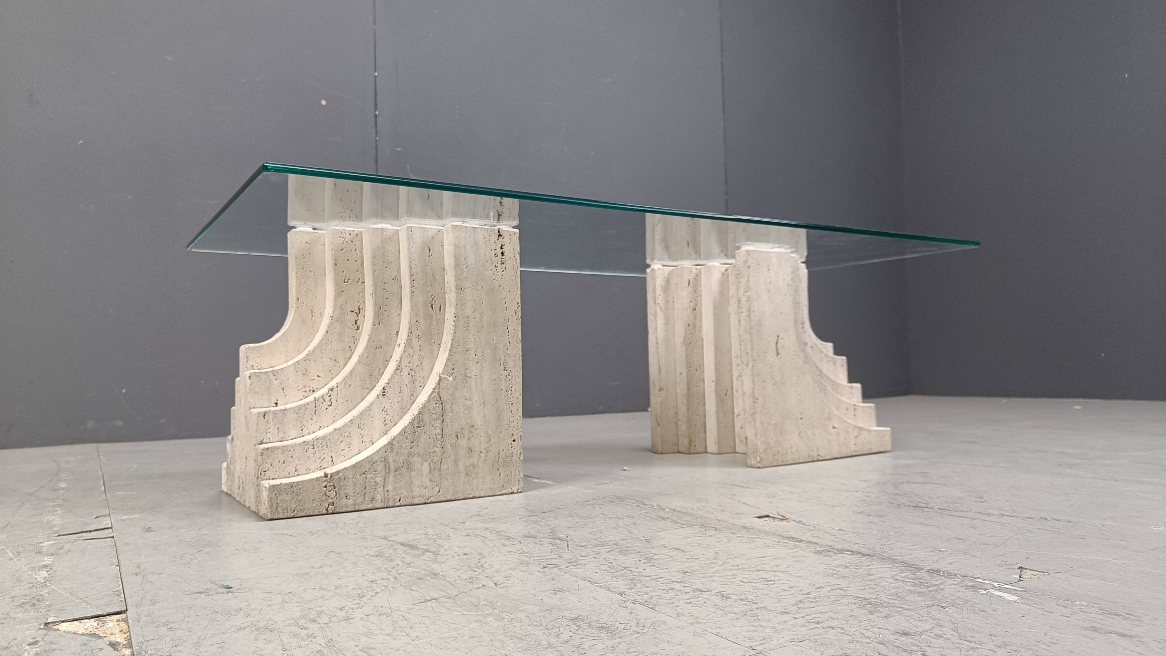 Vintage travertine coffee table Italy , 1970s