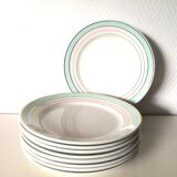 set of 9 green, white and gold Luneville plates
