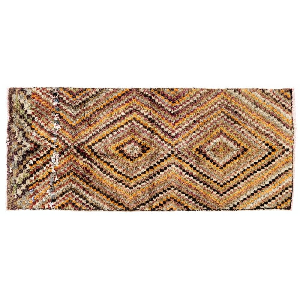 Vintage Hand-Knotted Turkish Tulu Runner Rug with Geometric Diamond Design in Earthy Colors, 100% Wool
