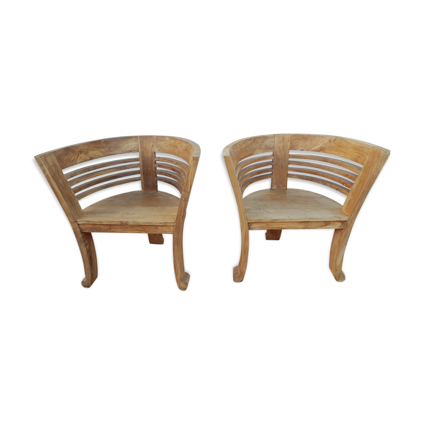 2 Colonial-style Semi-Moon Chairs in Exotic Wood