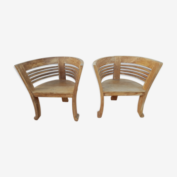 2 Colonial-style Semi-Moon Chairs in Exotic Wood