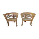 2 Colonial-style Semi-Moon Chairs in Exotic Wood