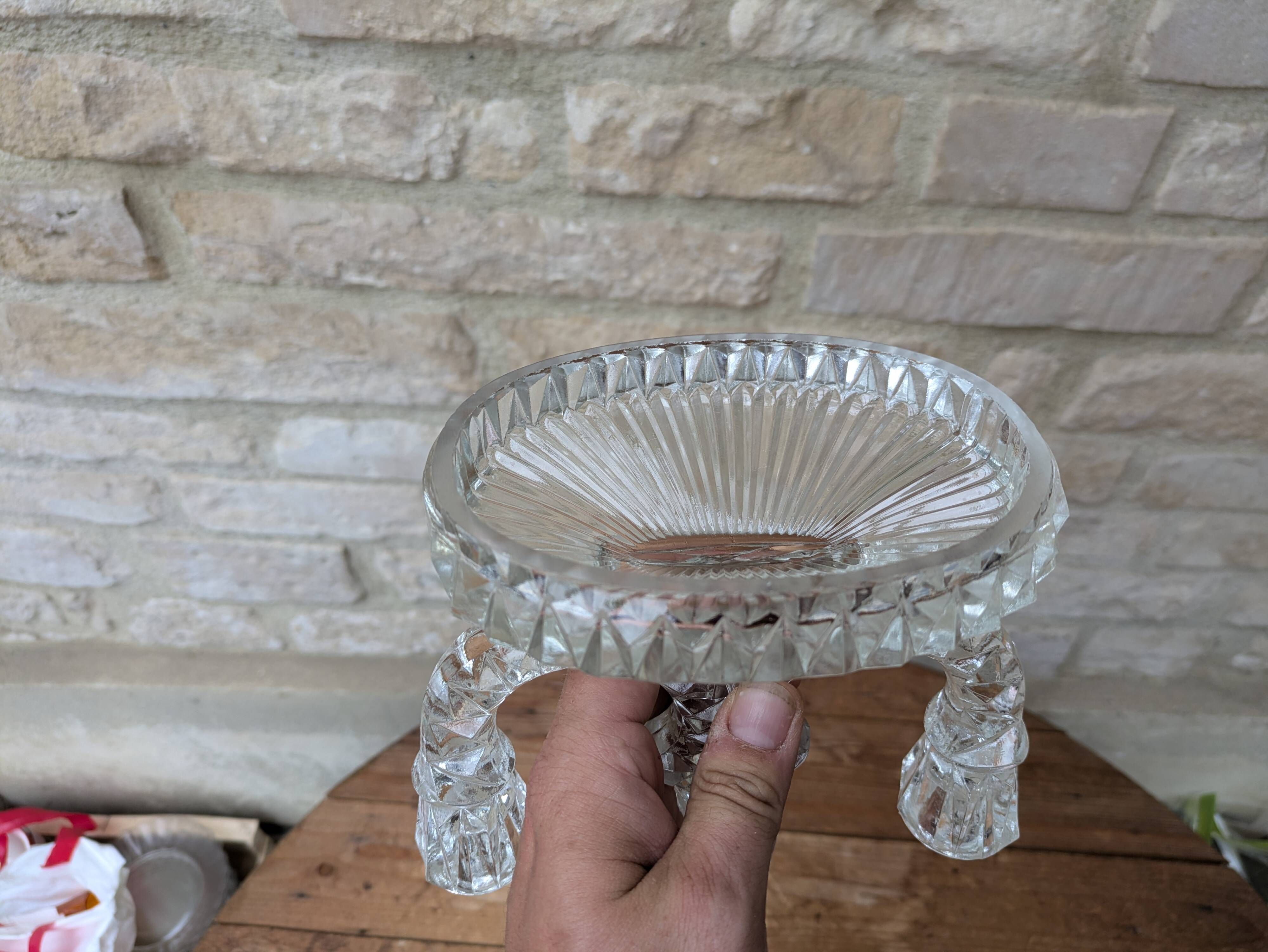 Antique molded glass candle holder for 3 taper candles