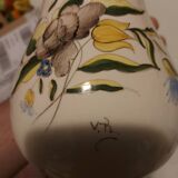 Moustiers style floral motif earthenware pitcher signed