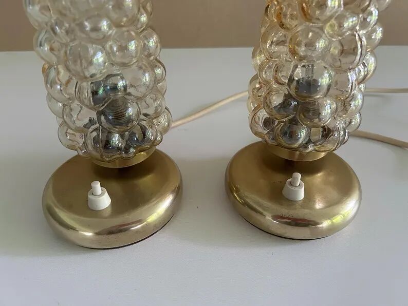 Pair Vintage  Lamps, Bedside, Bubble Glass