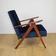 Classic armchair Var B-310 1960s vintage navy velvet - dark wood - 2 pieces available