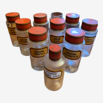 Set of 9 old pharmacy bottles
