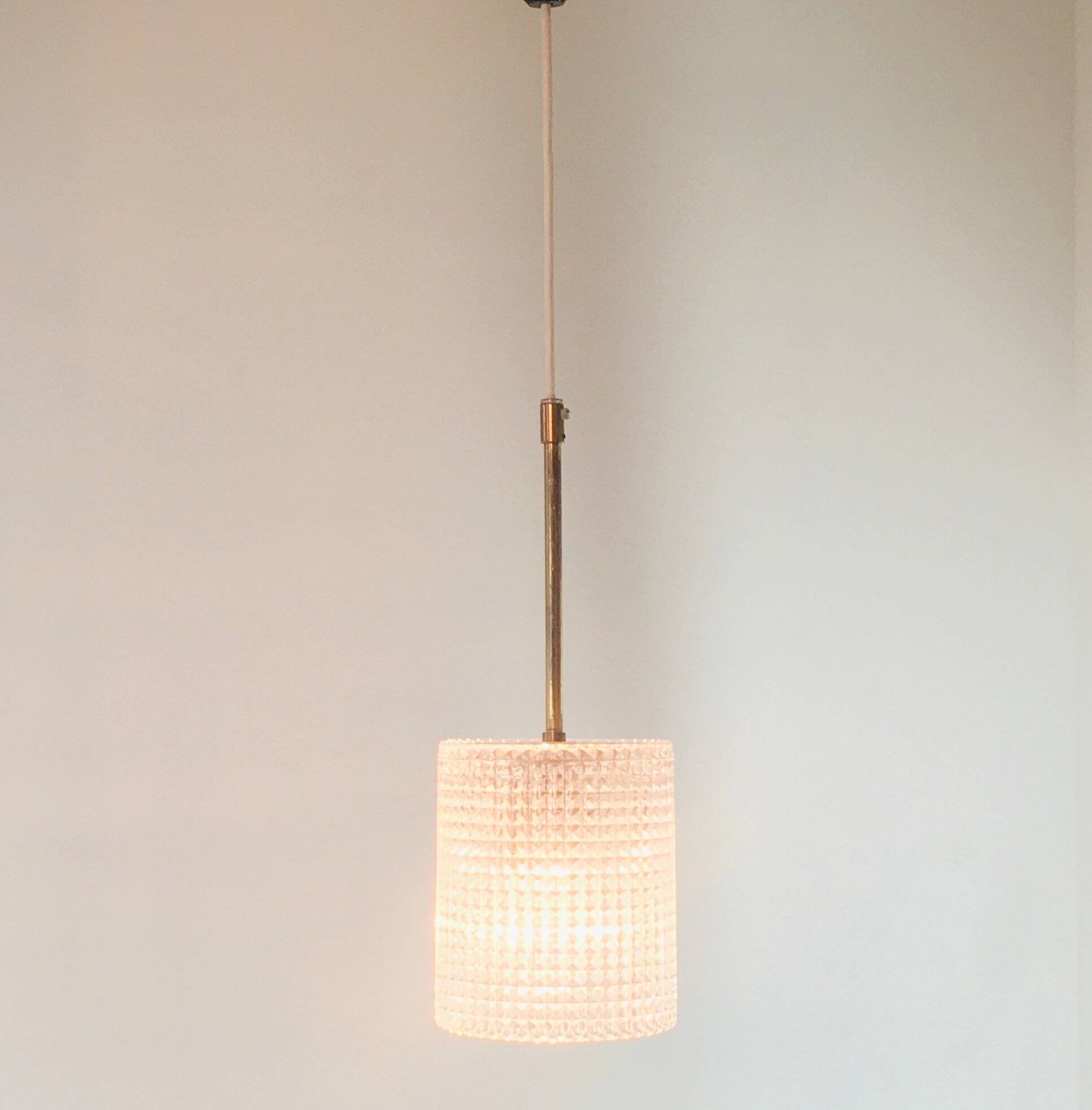Mid-Century Scandinavian Brass & Crystal Glass Ceiling Light, Sweden, 1960s