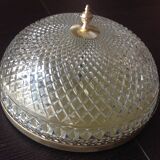 Round ceiling lamp in structured glass art deco style 30s-40s