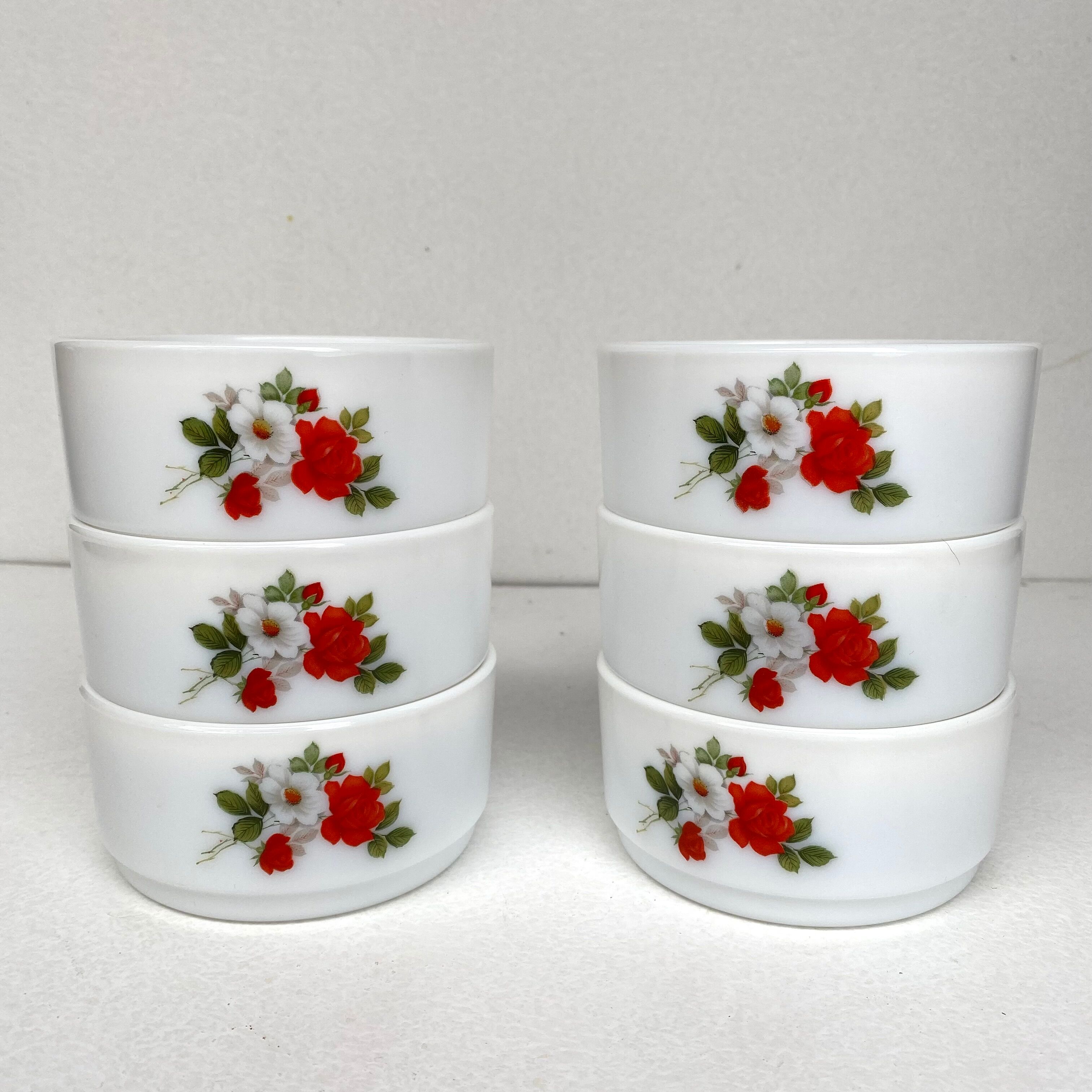 Vintage pink arcopal ramekins