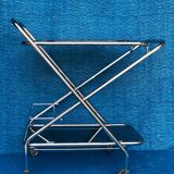 Vintage folding server 1970 with 2 smoked glass trays