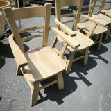 Série de 2 fauteuils et 4 chaises brutalistes en chêne massif naturel