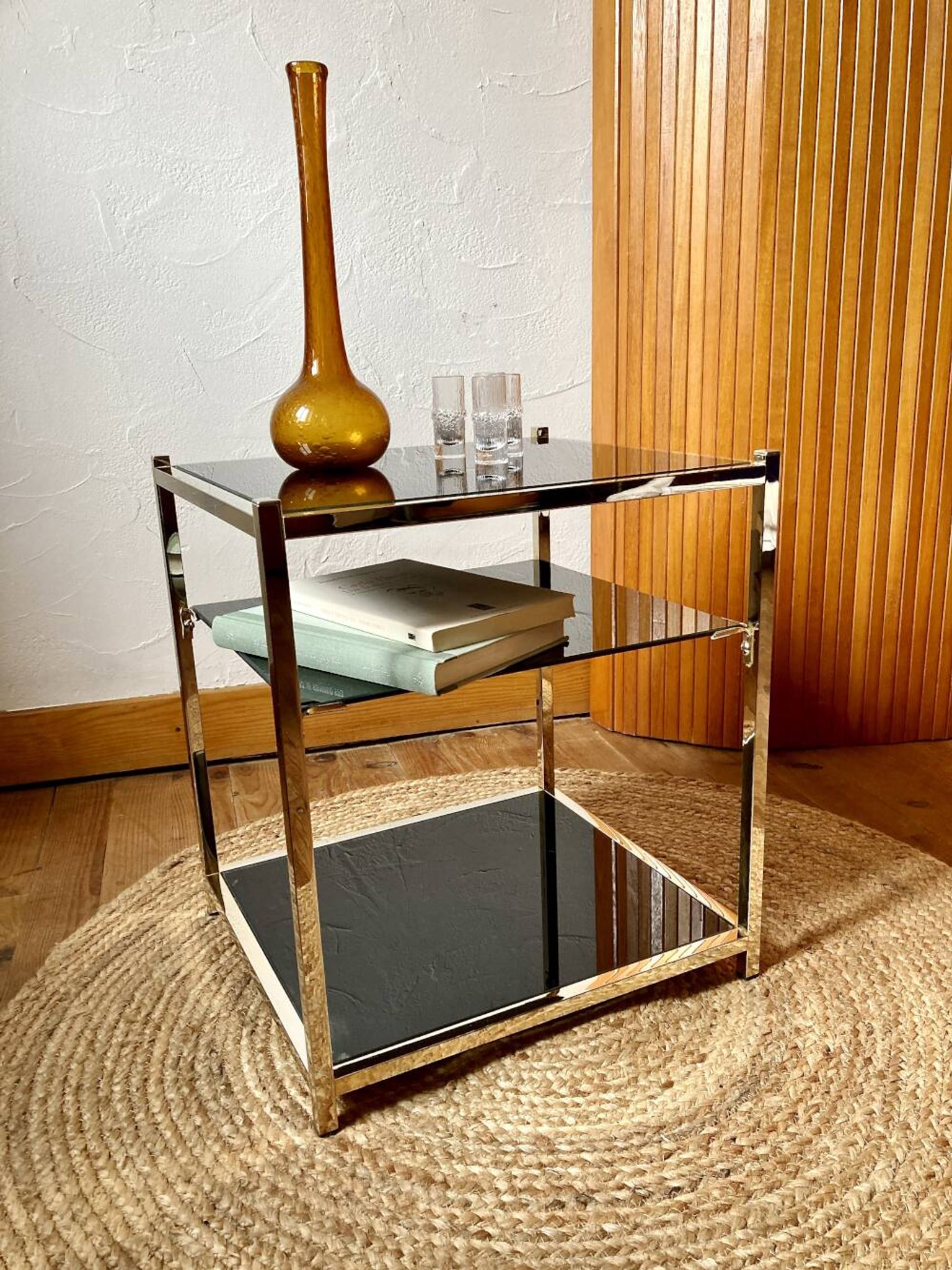 Gold metal side table, in the style of Maison Jansen, 1970s.