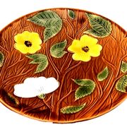 1950s Large floral platter Sarreguemines France Glazed ceramic