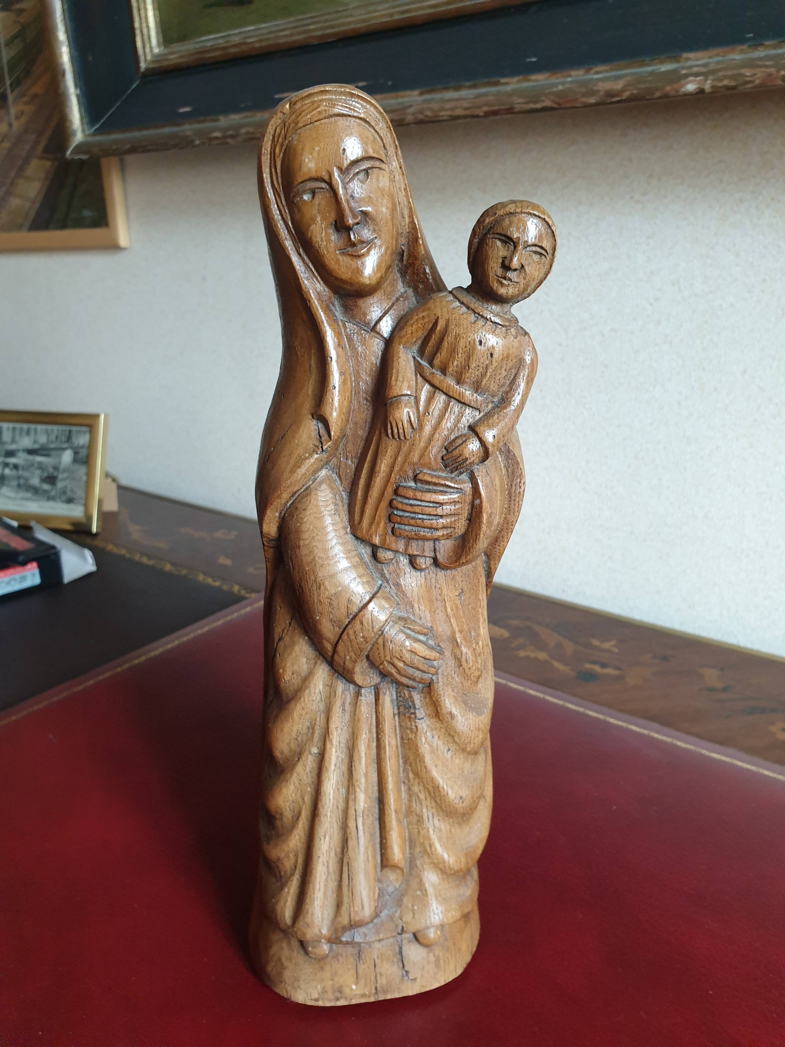 Holy Virgin and Child in wood 31 cm popular art late 19th century early 20th century