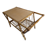 Table basse rotin avec porte revues vintage 60’s