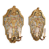 Pair of lacquered and gilded Italian Louis XVI style wall lamps