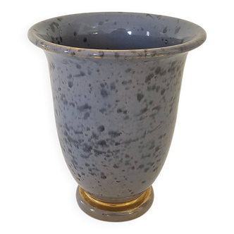 Vase bleu en céramique signé (Signature à identifier) Hauteur 12cm
