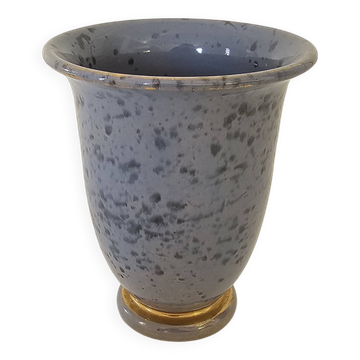 Vase bleu en céramique signé (Signature à identifier) Hauteur 12cm