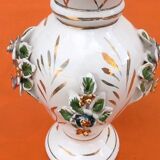 1970s Baluster vase White ceramic with gilding Floral decoration