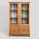 Solid raw oak school glass cabinet 1950