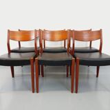 Set of 6 vintage Scandinavian Fristho Franeker chairs in teak and skai from the 60s