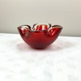 Cendrier vintage en verre massif rouge style Murano