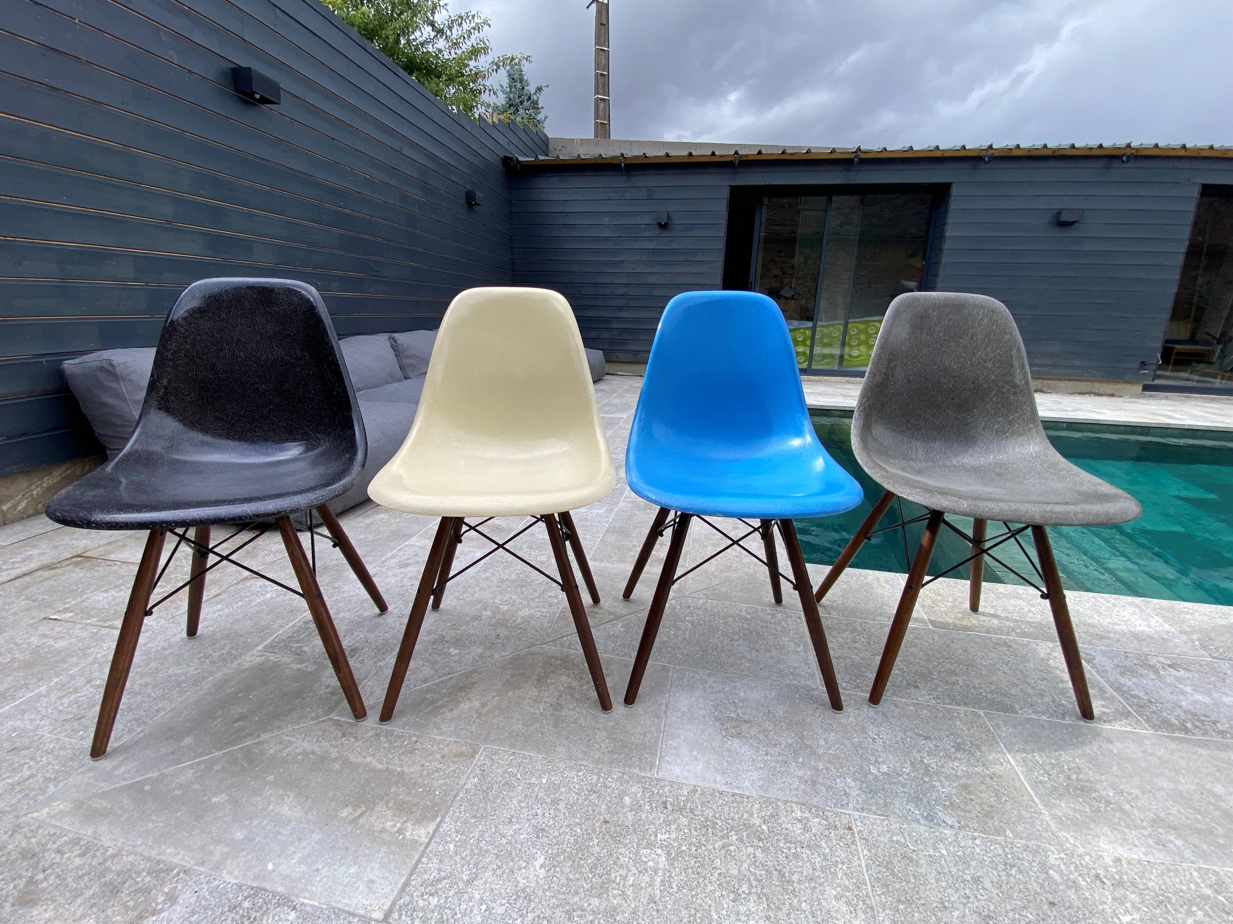 Lot of 4 DSW chairs in walnut fiber by Eames Herman Miller, vintage