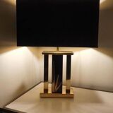 Lampe années 70s laiton doré abat-jour noir neuf dans le style de Willy Rizzo / Roméo Rega