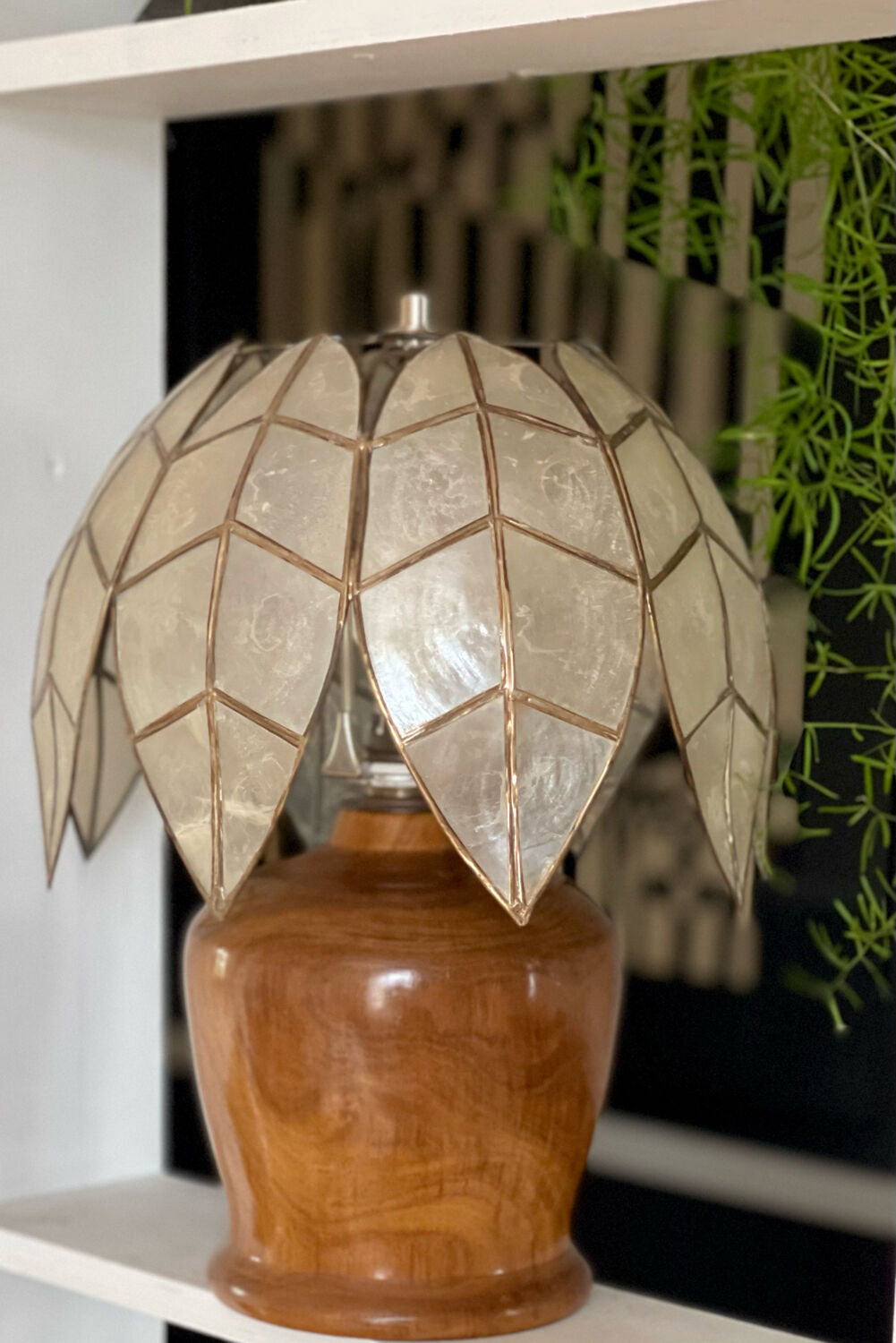 Mother-of-pearl and olive wood lamp