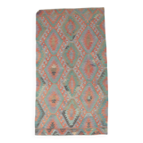 5x9 Green Red Tribal Handmade Kilim Rug, 163x290Cm