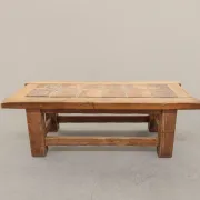 Brutalist Oak Coffee Table with Red Terracotta Tiles, 1950s