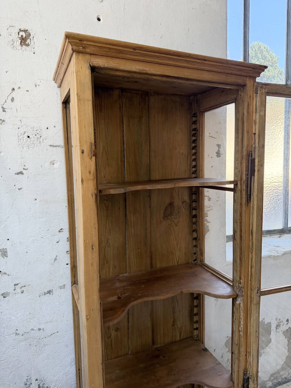 19th-century English pine display cabinet