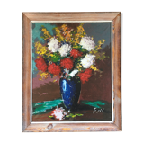 Tableau bouquet vase bleu
