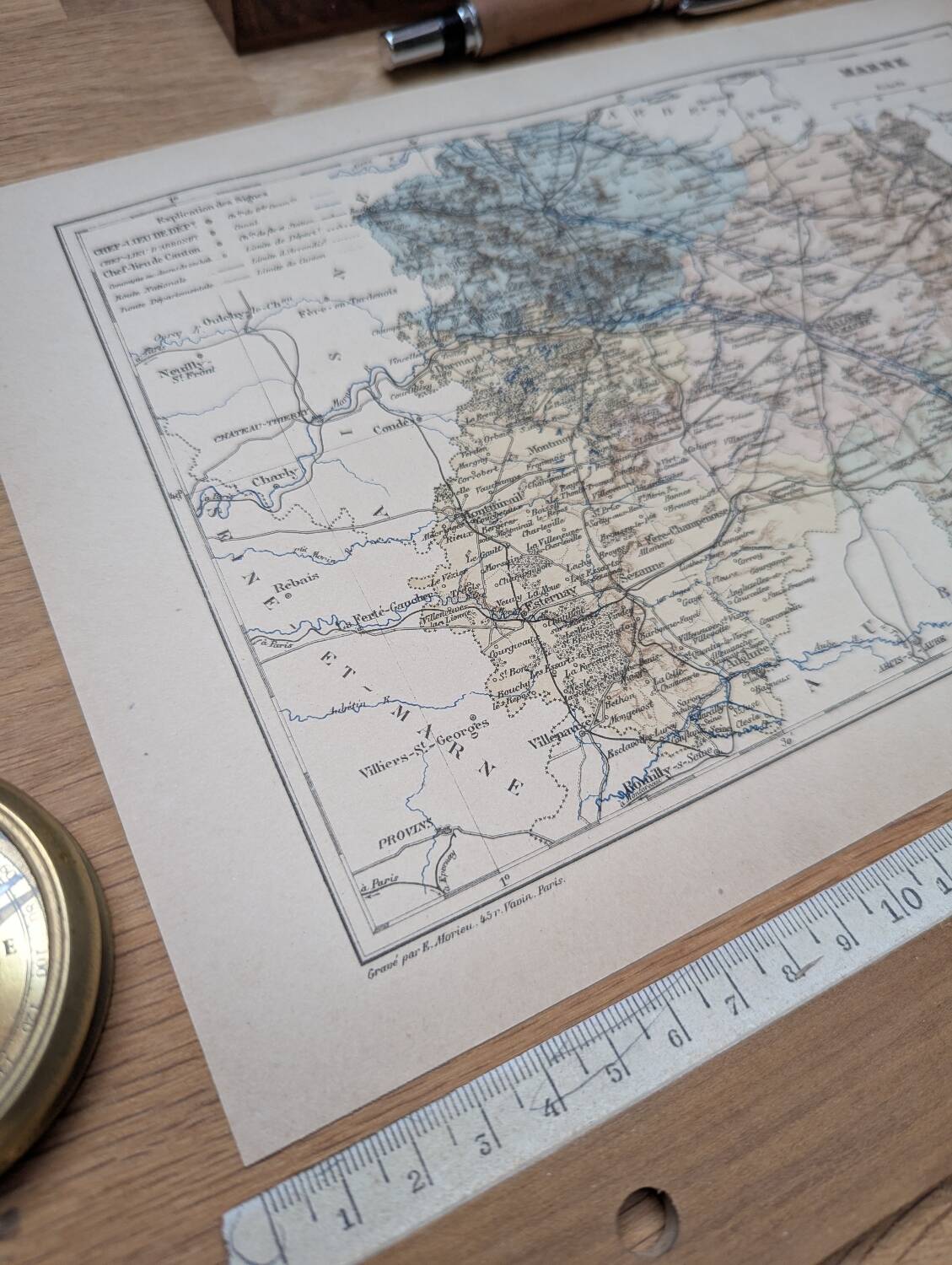 Map of the Marne, 1889. Authentic Vintage.