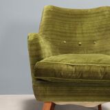 Fauteuils vintage velours vert d'origine Italie des années 1950 originaux