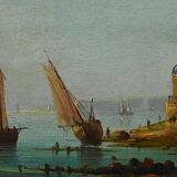 Tableau "Sailboats on the Mediterranean", oil on panel, French school of the 19th century.