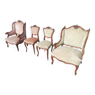 Rococo Salon - 2 armchairs & 2 chairs - 19th century walnut