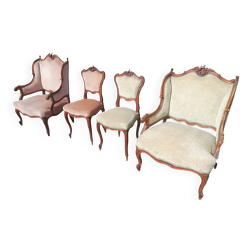 Rococo Salon / Rococo - 2 armchairs & 2 chairs - 19th century walnut