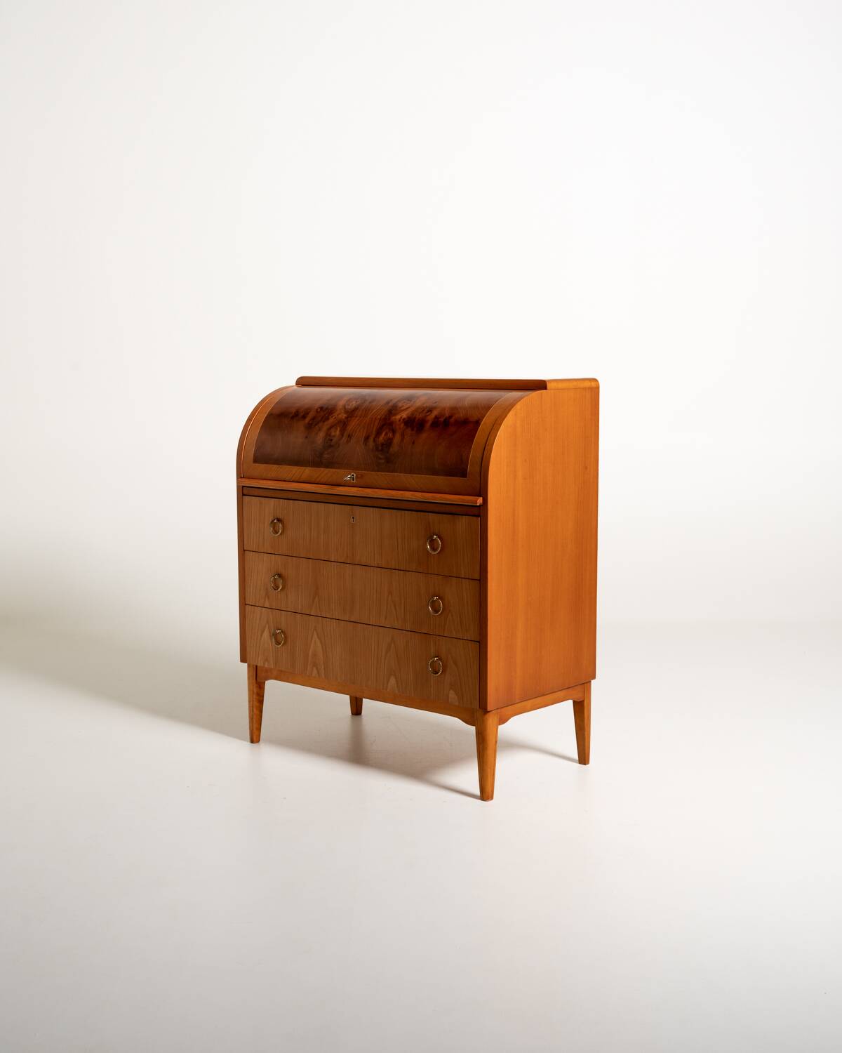 Scandinavian elm and burl wood secretary, 1950s/1960s