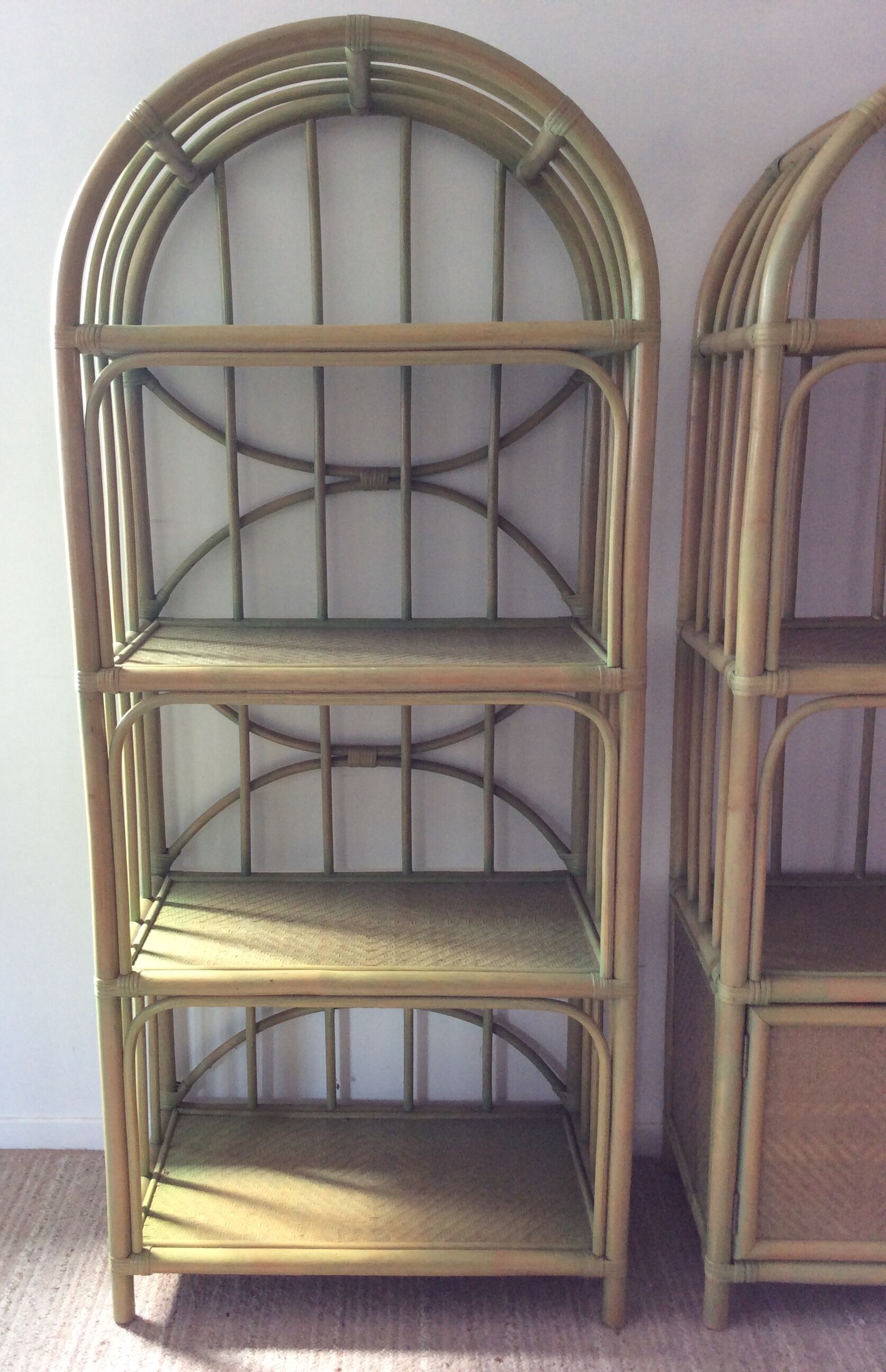 Pair of bamboo shelves from the 70s in rattan and wicker