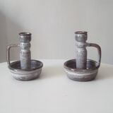 Pair of speckled sandstone candle holders
