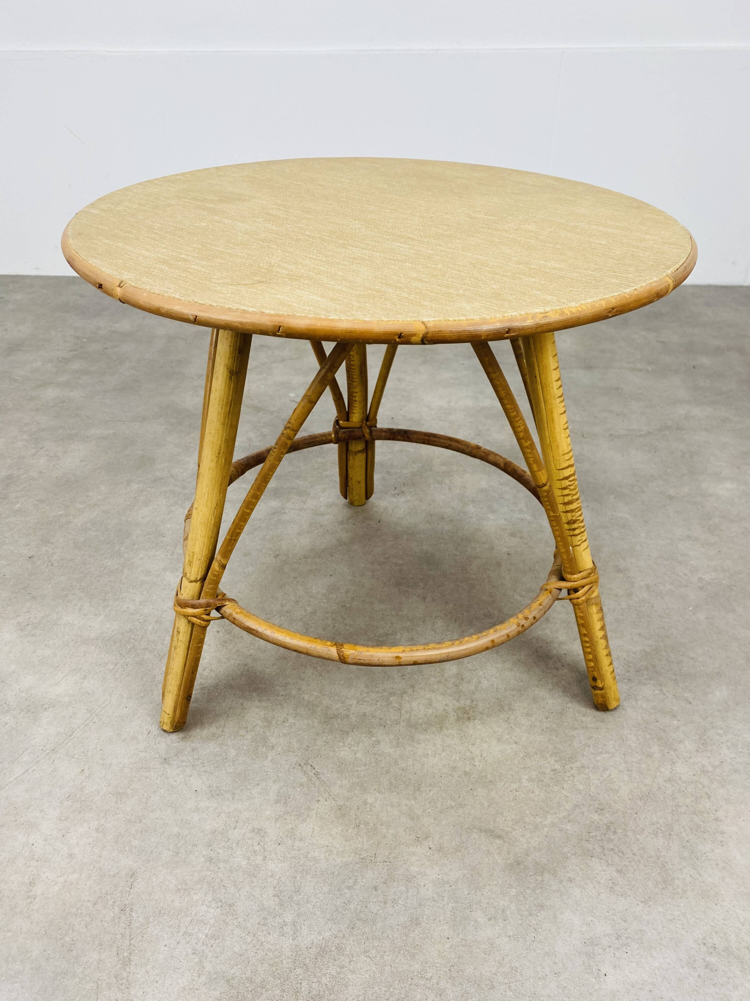Vintage tripod rattan side table 60s