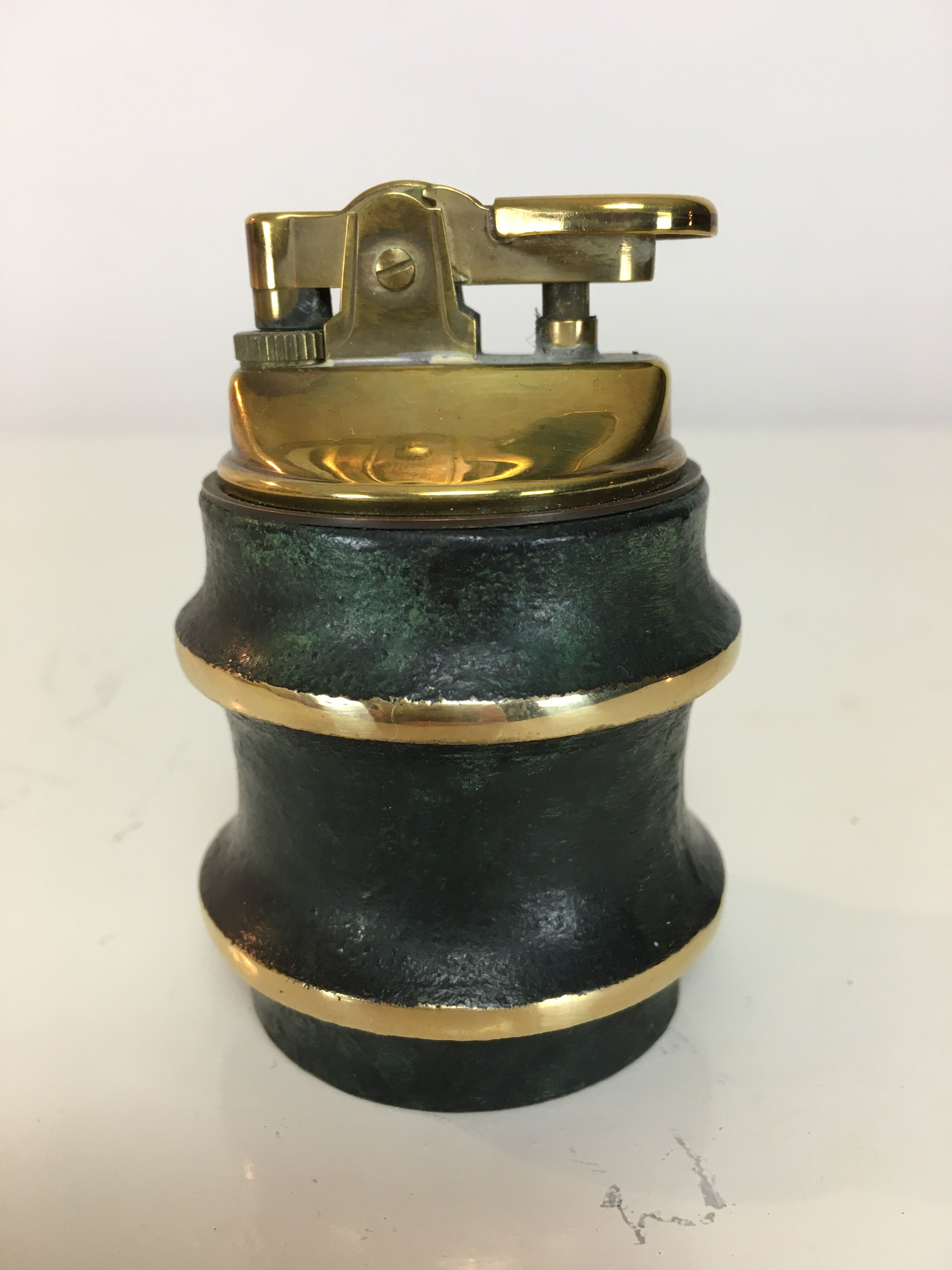 Black and gilded 1950s table lighter, bamboo design